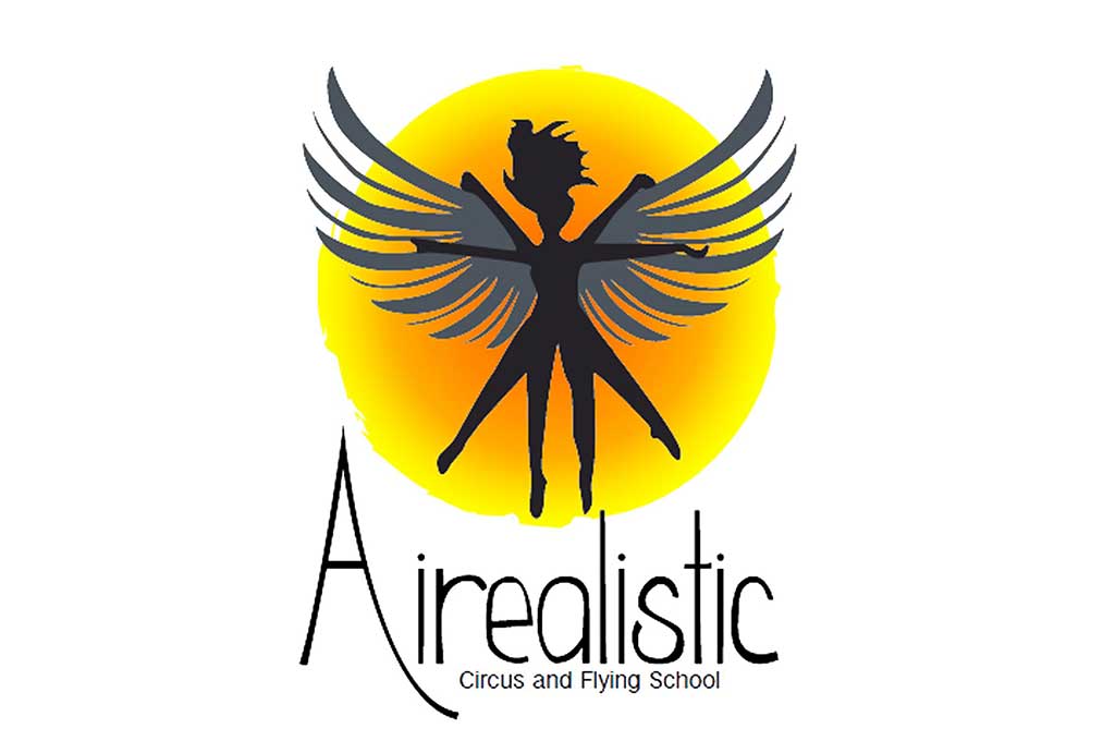 a whimsical logo created for Ventura's first circus and flying school 